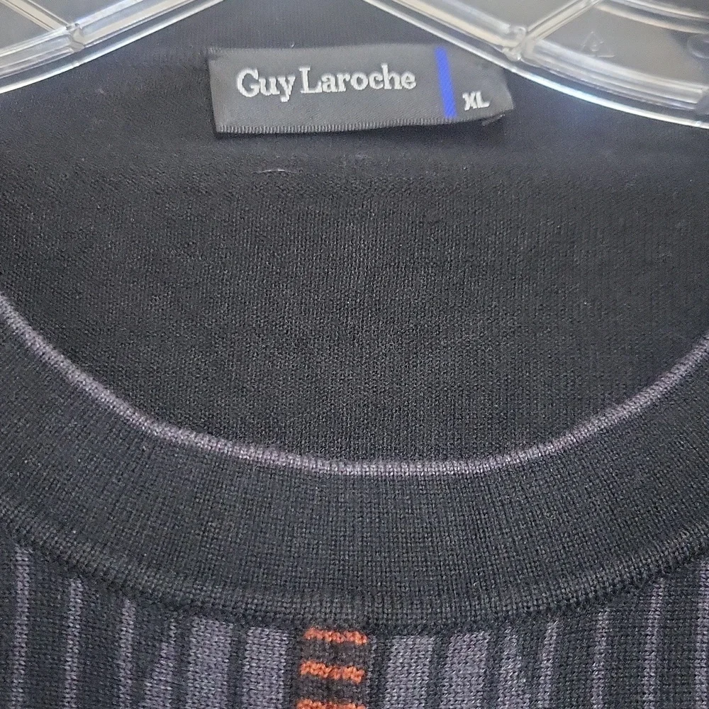 GUY LAROCHE Black Gray Orange Brown Wool Tencel Crewneck Lightweight Sweater